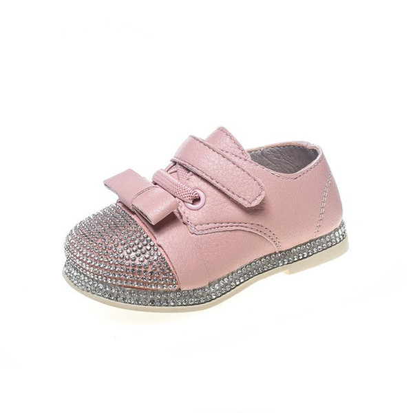 GENKNK 2018 Spring Baby Girls New Fashion Bow-tie Casual Shoes Toddler Rhinestones First Walker Children Black Soft Flats