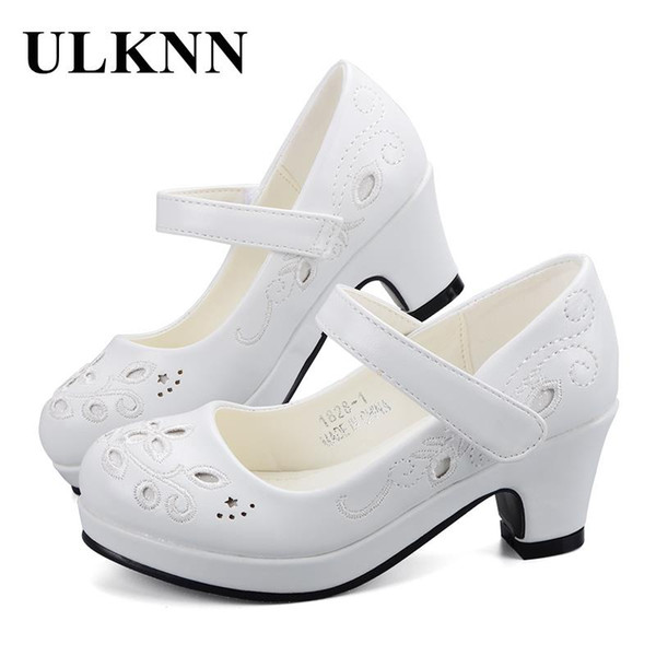 ULKNN Spring Autumn Girls Princess Shoes Leather Flowers Children High Heel Shoes For Girls Shoe Party Wedding Dress Kids