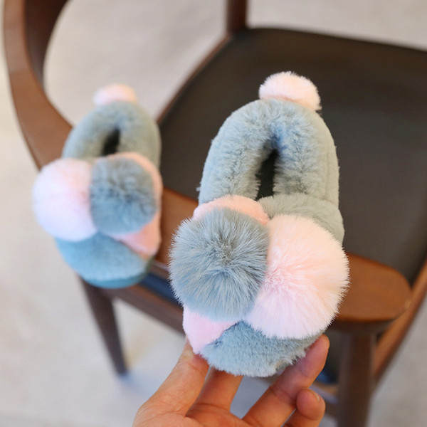 Wholesale Baby Winter Plush Thick Warm Shoes Adorable Kids Cotton Slippers Cover Heel Soft Soled Anti-Slip Boys Girls Indoor Shoes