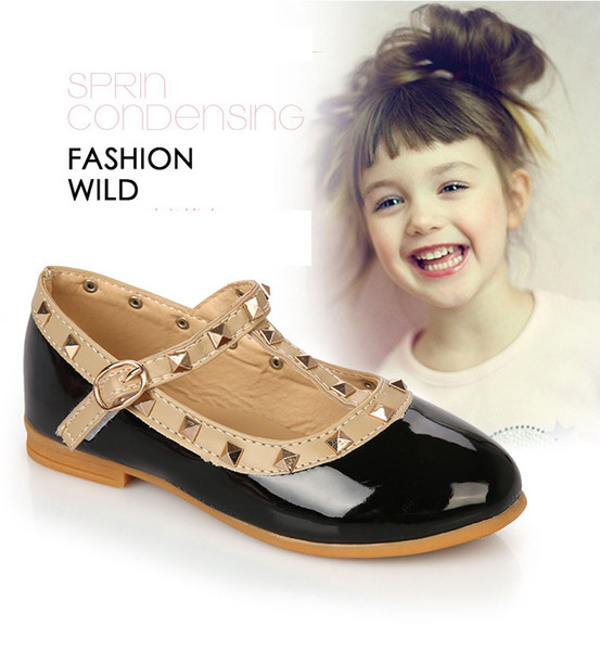 2017 new spike girls single leather shoes Spring / Autumn Children's princess shoes Rivet