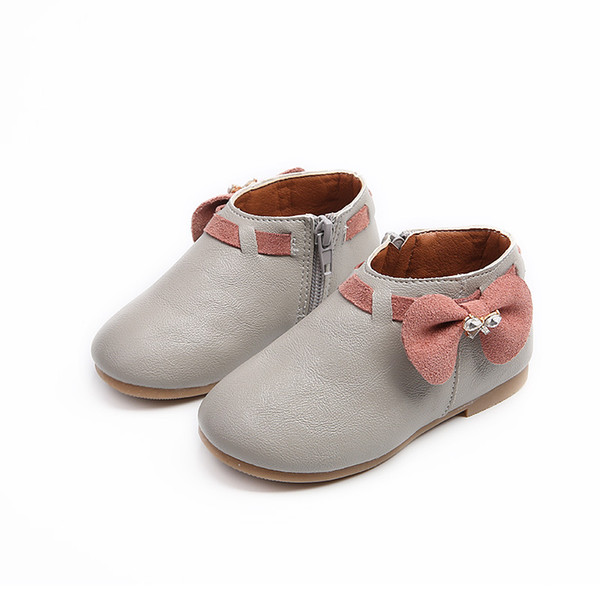 New 2019 Girls Kids Children Bow Leather Toddler Shoes For Baby Spring Autumn Pink Cartoon Princess Shoes 1 2 3 4 5 6 7 Years 26
