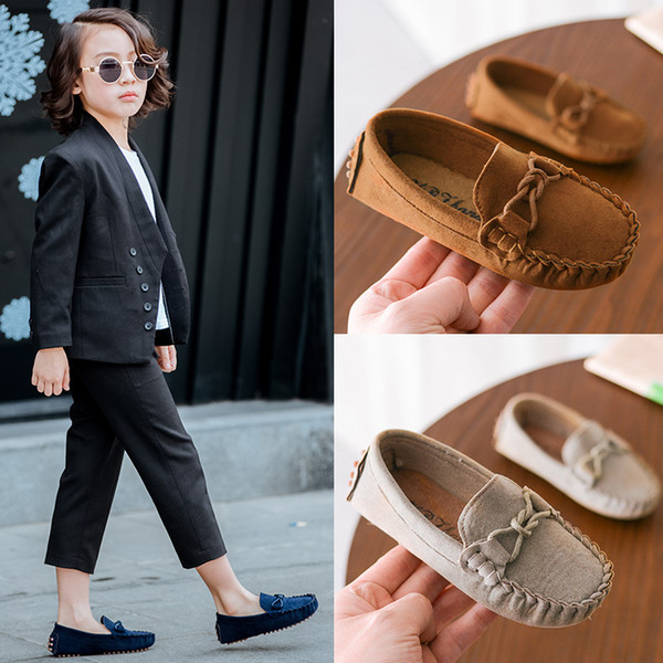 Wholesaler children casual flats shoes girl boy 2019 spring fashion cow muscle soled doug moccasin shoes kids round toe EU size 21-35