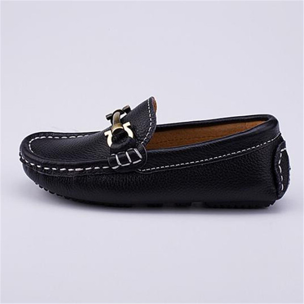 New Children Shoes Black White Genuine Leather Dress Toddler Baby Loafers Student Breathable Casual Spring/Autumn Kids Shoes 02B