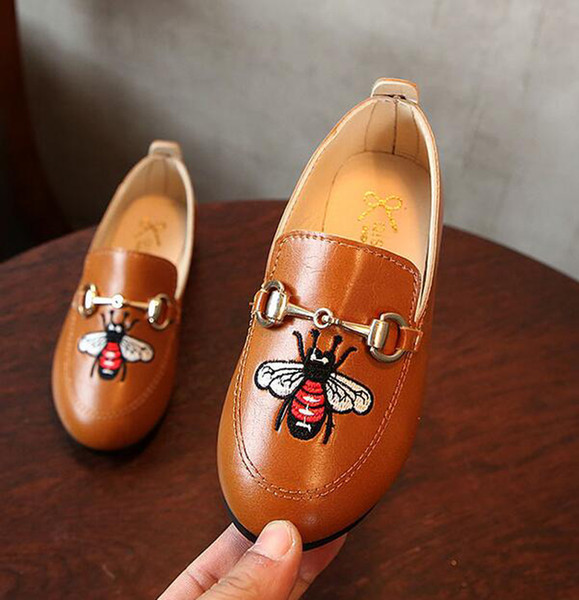 15.2cm-21.3cm Chinese Made New girl Princess Embroidery Shoes bee children leather shoes High Quality Tound Toe leather shoes tide S51
