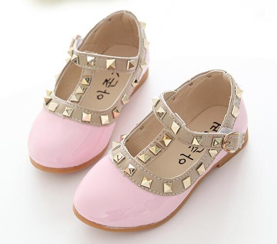 New Fashion Children Lady Girls Princess Shoes PU Leather toddler baby Low-heel Kids mary jean Shoes Rivets Sneakers