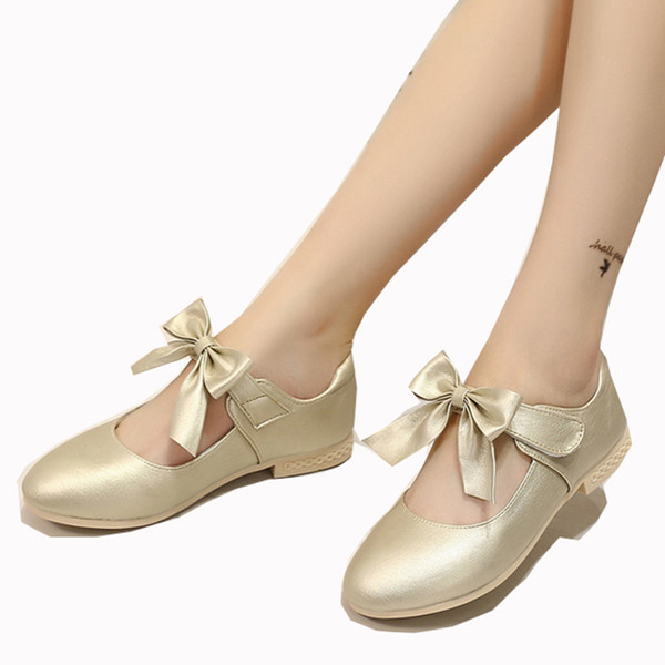 Kids Girls Flower Children white Wedding Party Dress Princess Shoes For Girls Pu Leather School Bow Dance Shoes New 2018 Spring Autumn