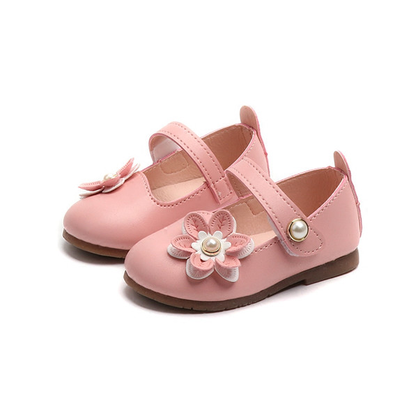 KINE PANDA 0-24M Soft Toddler Baby Girl Leather Shoes Flower Design Infant Child Girls Flatform Anti-slide Shoes Pink