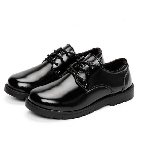 New Boys Leather Shoes Black Genuine Leather Casual Dress Breathable Flats Toddler Baby Student School Lace-Up Kids Shoes 02B