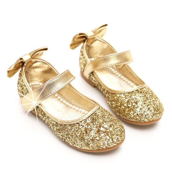 Fashion Spring Summer kids shoes sequin leather Girls dancing shoes with bow princess Kids Designer Shoes
