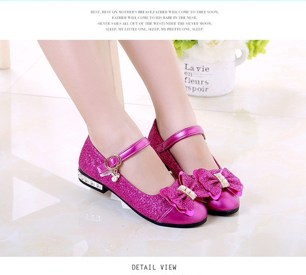 New 2018 Children Princess Shoes Girls Sequins Girls Wedding Party Kids Dress Shoes for Girls Pink / Rose Red/ Gold School Shoes