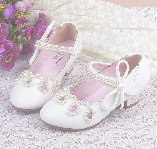 Nina 2019 Children Princess Sandals Kids Girls Wedding Shoes High Heels Dress Shoes Party Shoes Girl Pearls Bows Leather Shoe