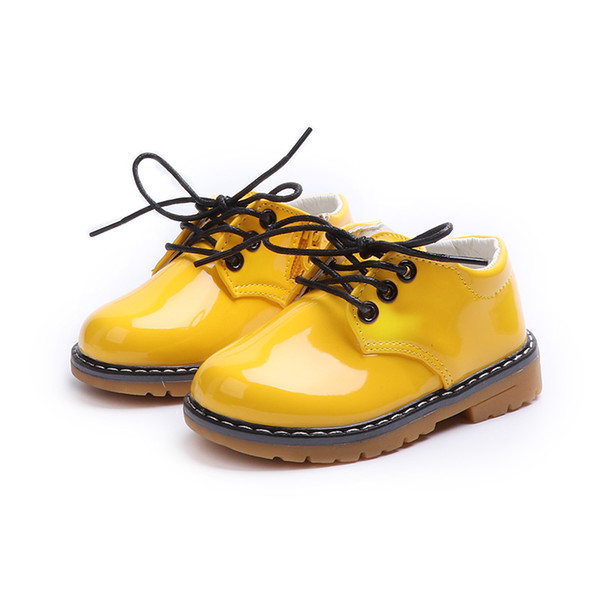 Kids Children Toddler Little Girl Boy Baby Yellow Black Patent Leather Shoes For Teens Girls Boys School Causal Martin Shoes