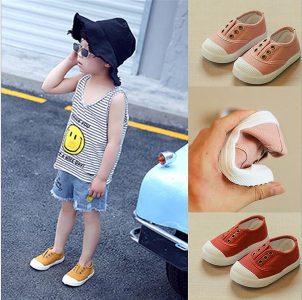 Big Kids Shoes Children's Canvas Shoe s Girls Soft Sole Leather Head Shoes Boys Casual Board Shoes 7 Colors Free Fast Shipping YL471