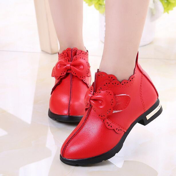 2016 Newest Autumn Baby Girls Leather Shoes Casual Non-slip Children Outdoor Shoes Kids Student Bowknot Princess Shoes