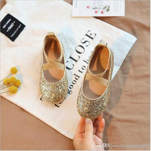 2019 new spring Korean paillette Girls's princess shoes, colorful surface, 2 colors available, flat heel Girls' shoes (0-3 years)