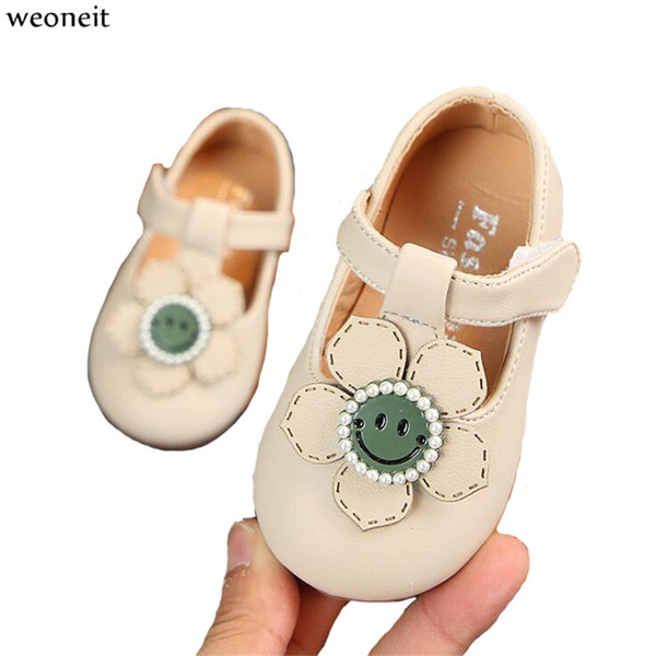 Weoneit Baby Girl Shoes Lovely Flower Leather 2 Colors Shoes Anti-Slip Sneakers Soft Sole Toddler for Party Wedding