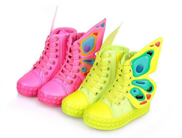 Children fashion Sneakers Boys Girls Wings Canvas Shoes High-top Side Zipper kids Casual Shoes Size 25-36
