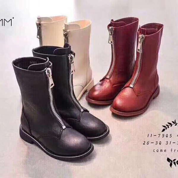 2018 Autumn And Winter Children's Shoes Girl Leather Boots Korean Edition In Tube Boot Front Zipper Genuine Leather Leisure Time Martin Boot
