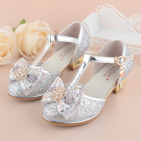 Girls Princess Shoes 2018 New Spring Summer Bowknot Kids Wedding Sandals for Children Party Shoe High-heeled size 27~37