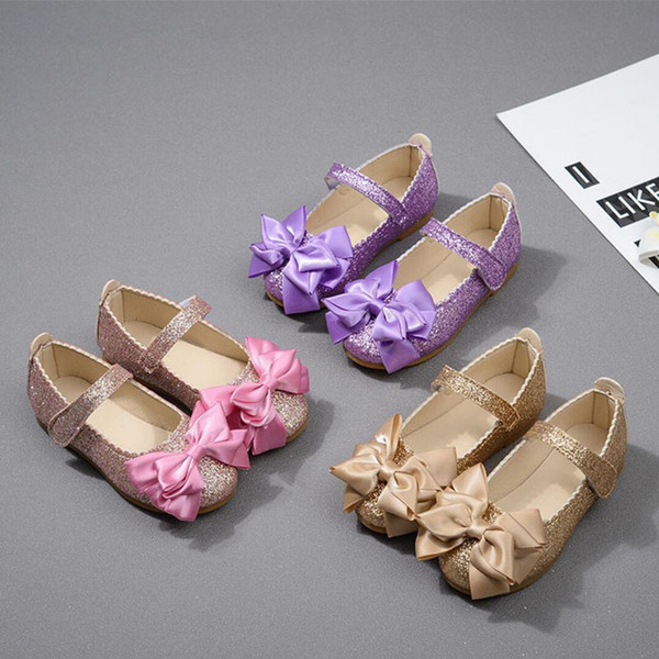 Pink Flowers Children Girls Kids Sequins Leather Princess Shoes For Teens Teenagers Girls Baby Party Wedding Dance Single Shoes Spring New