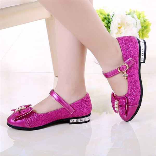 New 2019 Children Princess Shoes Girls Sequins Girls Wedding Party Kids Dress Shoes for Girls Rose Red/ Gold School Shoes