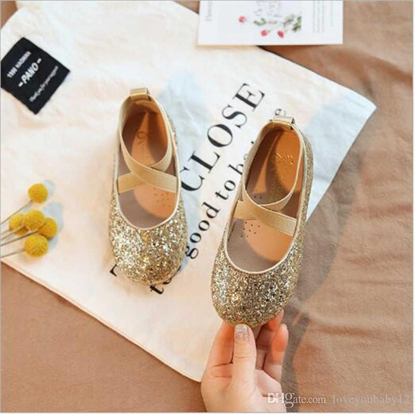 2019 new spring Korean paillette Girls's princess shoes, colorful surface, 2 colors available, flat heel Girls' shoes (0-3 years)