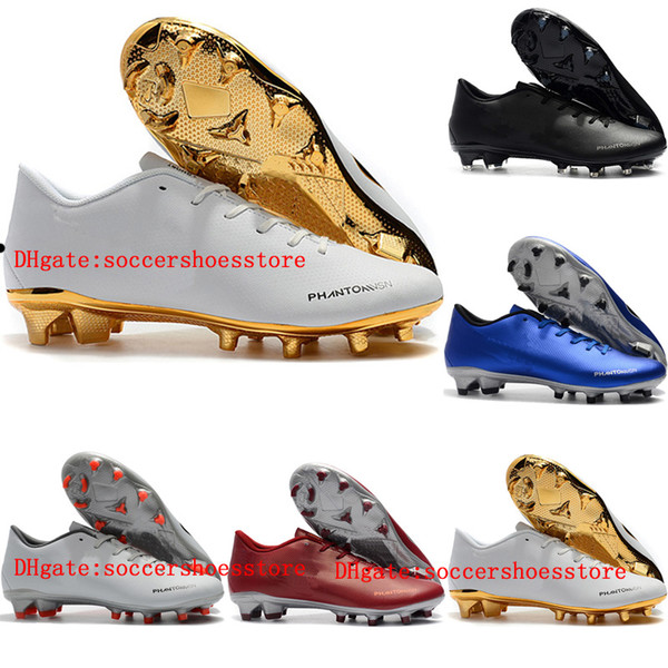 2018 cheap mens soccer cleats Phantom VSN Elite DF FG leather soccer shoes Vision outdoor football boots chuteiras de futebol black hot