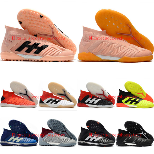 2019 mens high ankle soccer shoes Predator 19+ TF IC indoor soccer cleats leather Predator tango turf football boots Tacos de futbol