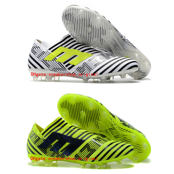 2018 kids leather mens Nemeziz 17 soccer shoes low nemeziz 360 Agility FG football boots Laceless original white soccer cleats cheap Green