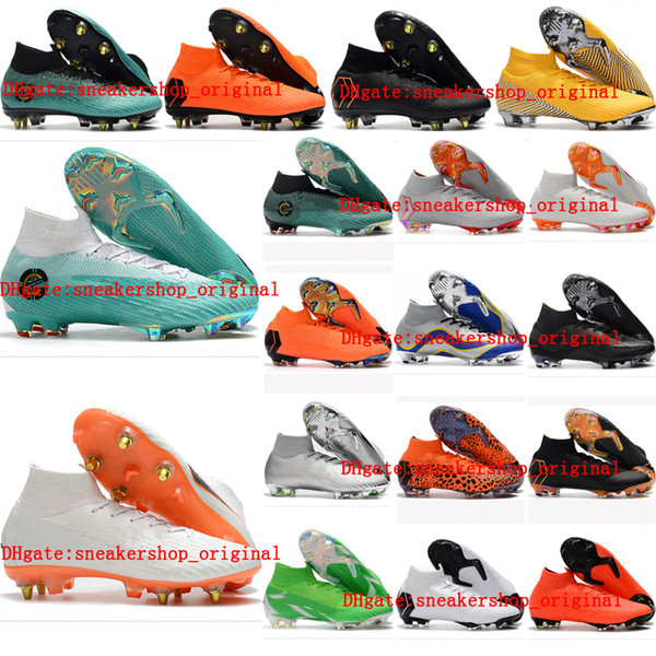 2018 mens soccer cleats Mercurial Superfly VI Elite 360 CR7 FG SG AC high ankle soccer shoes Ronaldo neymar football boots leather Orange