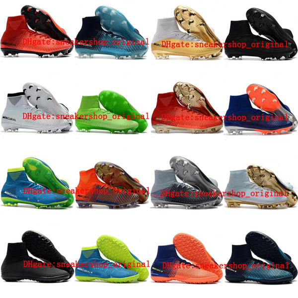 2018 kids soccer shoes indoor mercurial superfly V SX Neymar TF youth soccer cleats boys mens Crampons de football boots CR7 ronaldo black