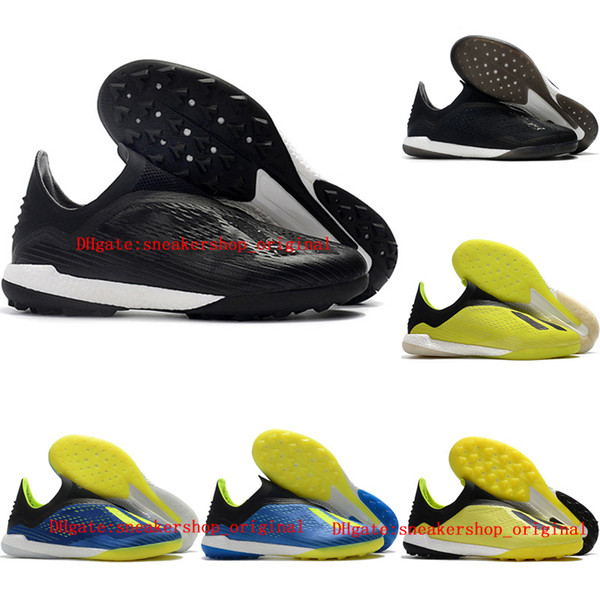 2018 mens soccer shoes X Tango 18+ IN TF football boots indoor soccer cleats x 18 original leather turf chuteiras de futebol cheap blackout