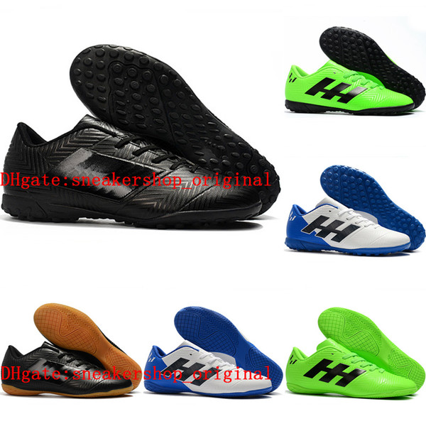 2018 mens soccer cleats indoor soccer shoes turf Nemeziz Messi Tango 18.4 TF IC football boots Tacos de futbol black cheap.