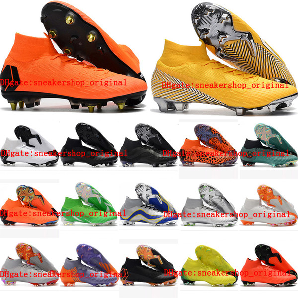 2018 mens top quality soccer cleats Mercurial Superfly VI 360 Elite FG SG AC high ankle soccer shoes Neymar Ronaldo CR7 football boots New