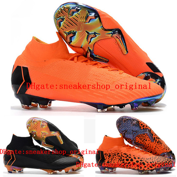 2018 top quality kids soccer shoes mens boys football boots soccer cleats Mercurial Superfly KJ VI 360 Elite FG botas de futbol orange women