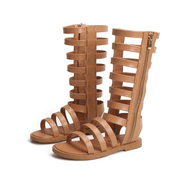 Children's Roman Sandals Girls 2019 Summer New Korean Cutout Girls Open Toe High Help Sandals Skid Large Children's Shoes 26-37 size