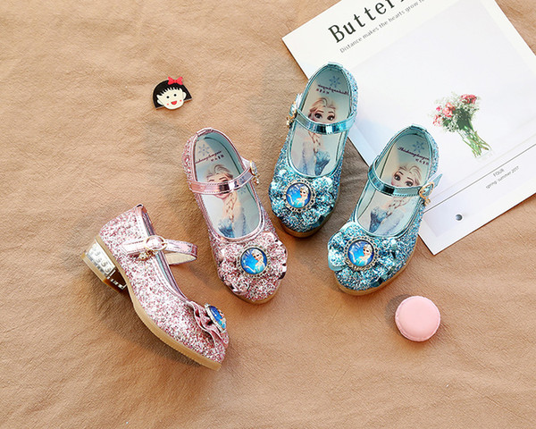 2019 new Princess Kids Leather Shoes For Girls Flower Casual Glitter Children Girls Shoes cartoon Blue Pink