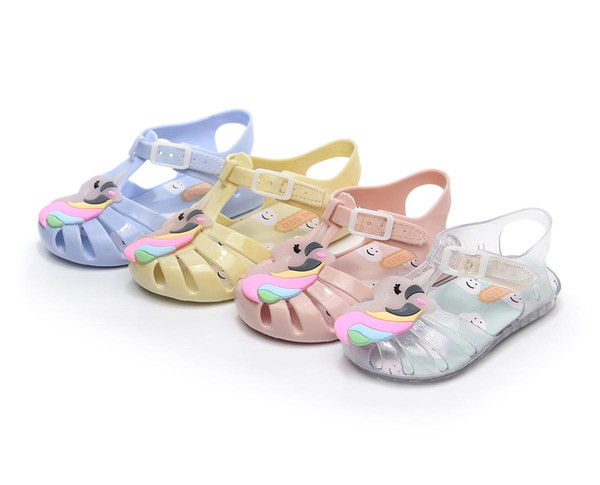 New Unicorn ins Kids mini sed jelly sandals for baby Unicorn children girls princess shoes cute cartoon Summer beach shoes