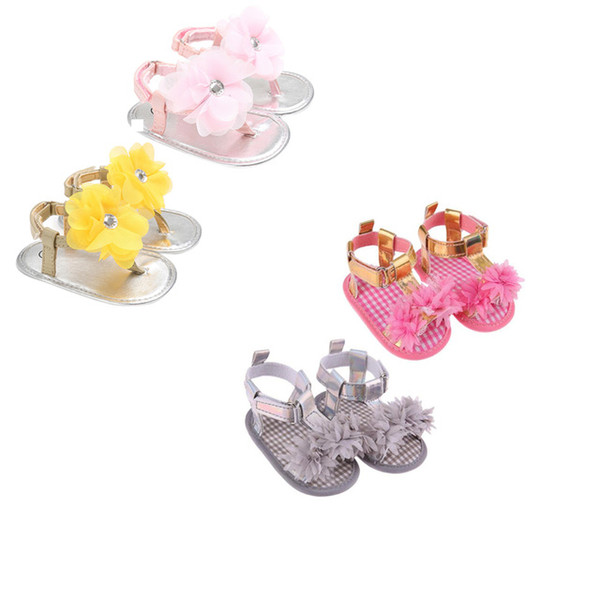 Baby Summer Flower Shoes Newborn Girls Princess Sandals Shoes Moccasins Pink&Yellow Kids Slippers Prewalkers For 0-24M Girls