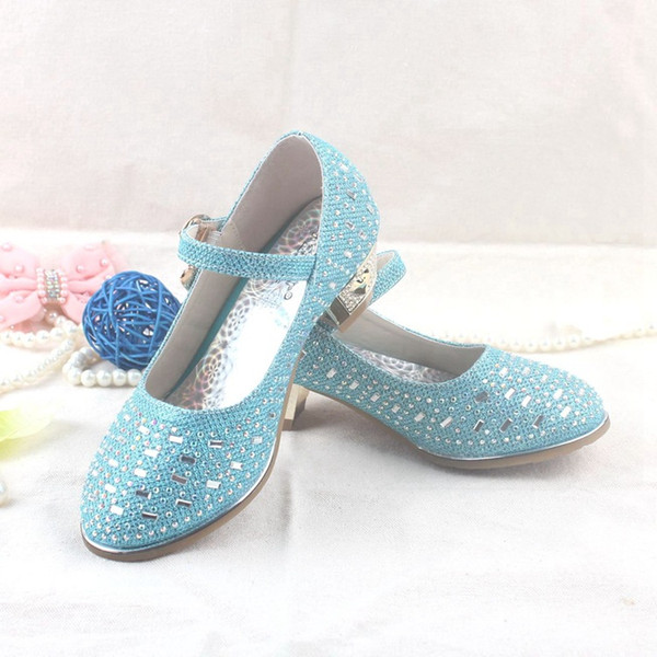 2016 New Casual Children Sandals Girls In High Heels Princess Rhinestone Shoes Children Shoes White Flower Wedding Shoes Size 26-37