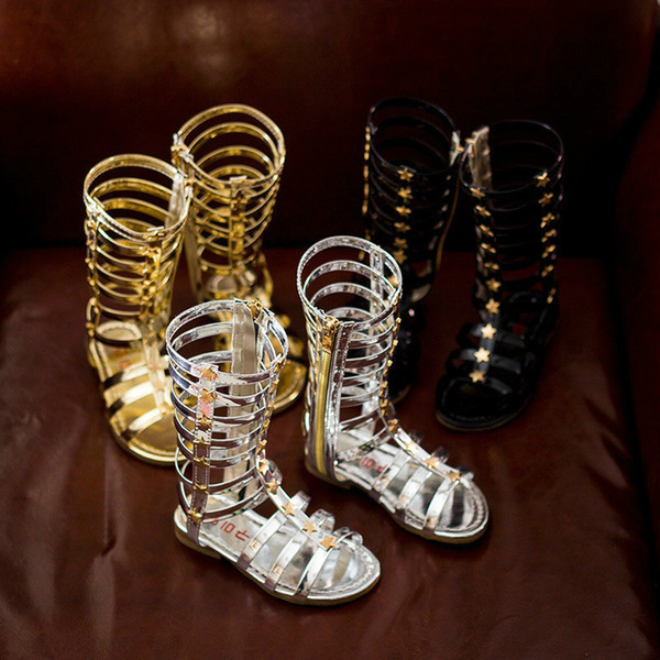 Discount Summer Girls Sandals Child Gladiator Cool Boots Rivet Hot Sale Long Cutting Way Girl Princess Shoes