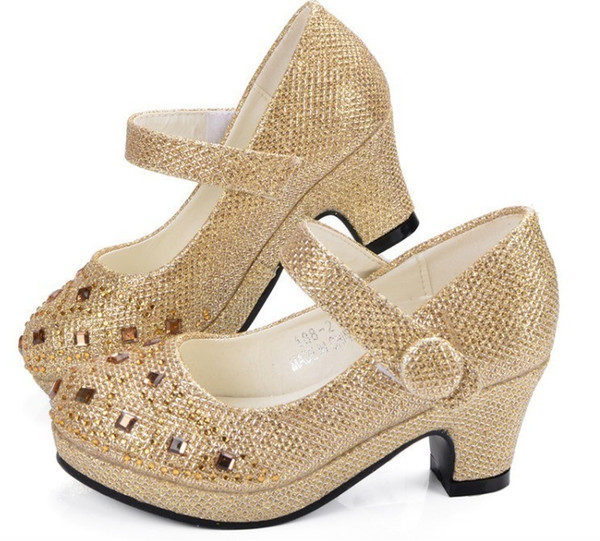 Best Children Princess Shoes For Girls Sandals High Heel Glitter Shiny Rhinestone Enfants Fille Female Party Dress Shoes