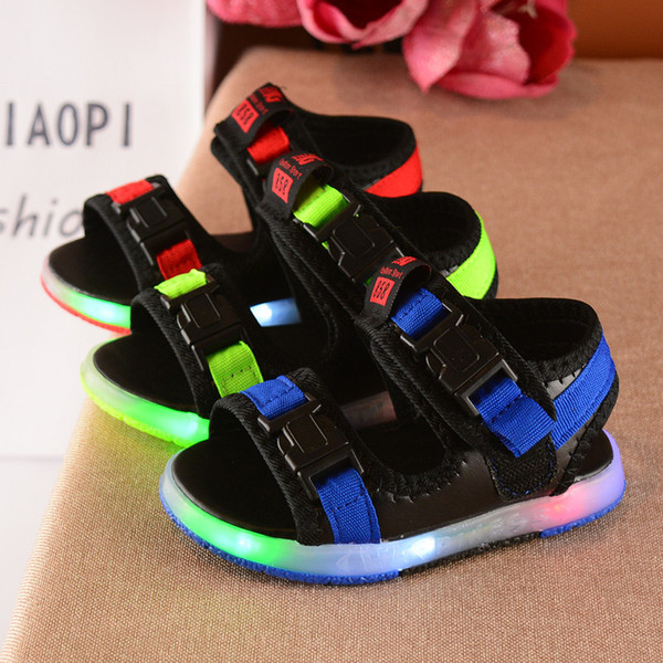 China wholesale high quality summer light led casual sandals shoes boys kid breathable new arrival blue grey red 22-31