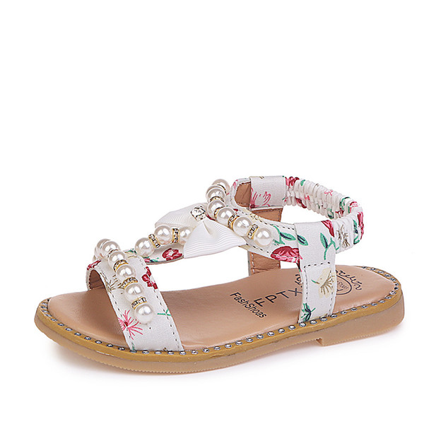 New Style Summer Children Sandal Shoes Flower Bow Girls Sandals Fashion Pearl Crystal Sandals for Girls Princess Kids Shoes Sandalias