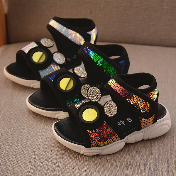 2019 New Summer Sandalias kids designer shoes girls sandals Fashion Casual Cartoon Sequins Children Toddler Sandals Rubber Sole EU 21-30C