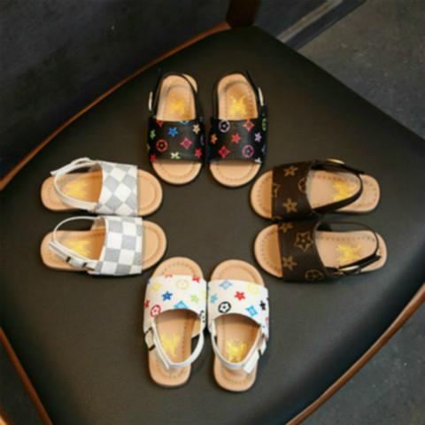 2020 Girls Designer Princess Shoes Sandals 2020 Baby Non-slip Soft Toddler Shoes Children Beach Plaid Printing Shoes