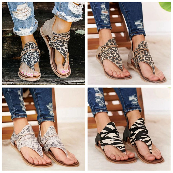 Women Sandals Leopard snakeskin Print Summer Shoes Women Plus Size Flat With Shoes Women Sandals Summer Shoes LJJA3837