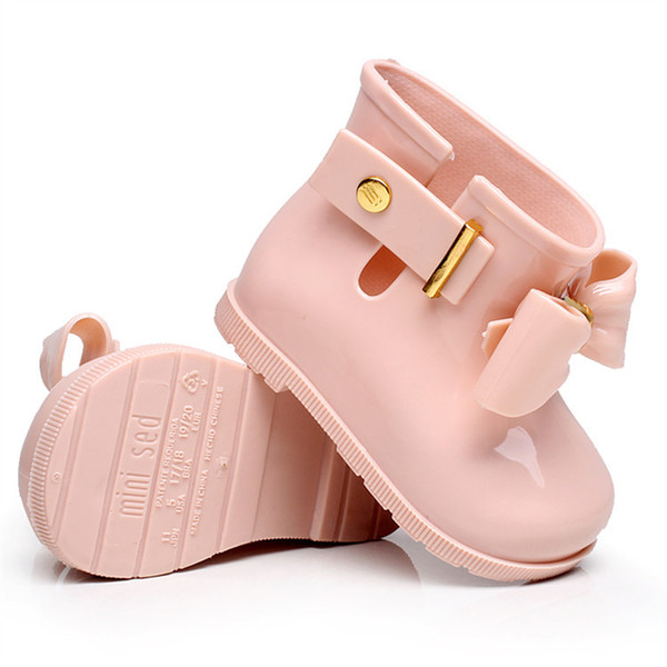 Mini Melissa 2019 New Mini Children Jelly Bowknife Rain Boots Non-slip Waterproof Girls Rain Boots Jelly Shoes Princess Sandals