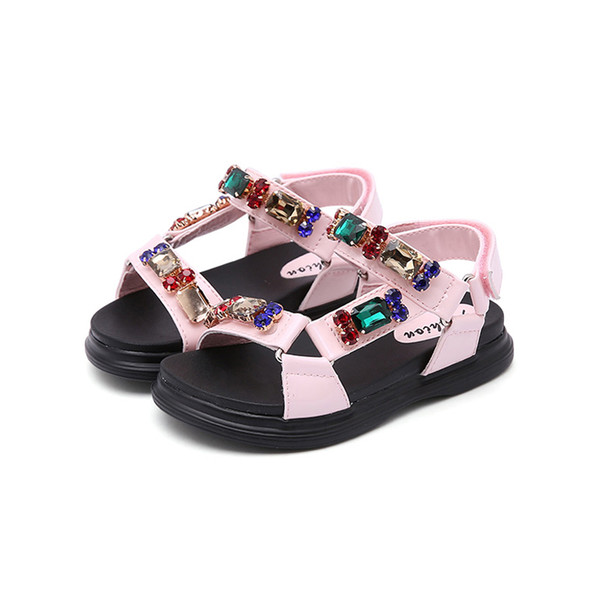 New Fashion Summer Baby Girl Sweet Cute All-match Rhinestone Sandal Child Pink Flats Little Kid Black Shoes