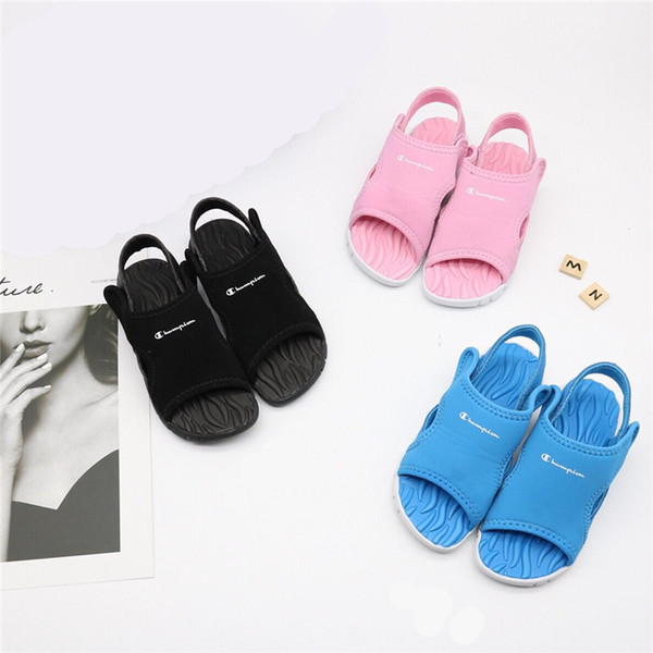 kids designer sandals Champion Letters brand Beach Shoes Summer girls boys Non-slip Flat Sandal Children Outdoor Leisure slipper C52506